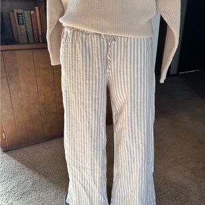 Striped Linen Wide Leg Pants Size Medium